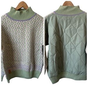 NKN Nekane Green Purple Quilt Back Mock Neck Sweater Medium/Large